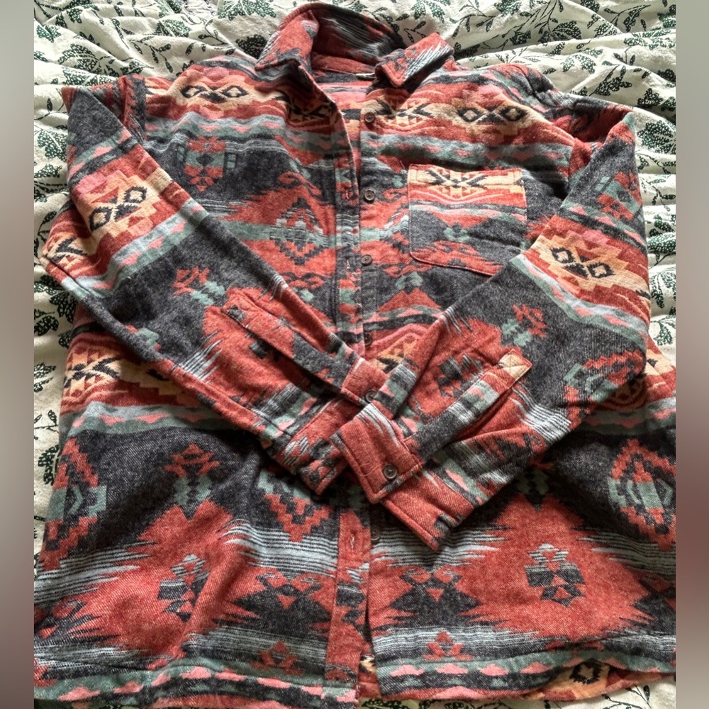 Mountain & Isle Southwestern Print Button-Up Shirt in Rust, Teal & Charcoal